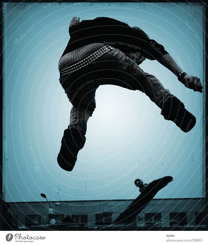 stripped Skateboarding Jump Strait Trick boy