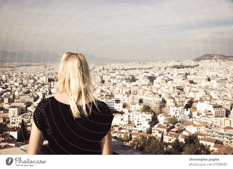 blonde woman looks over Athens Vacation & Travel Far-off places Sightseeing City trip Summer Summer vacation Feminine Young woman Youth (Young adults) 1