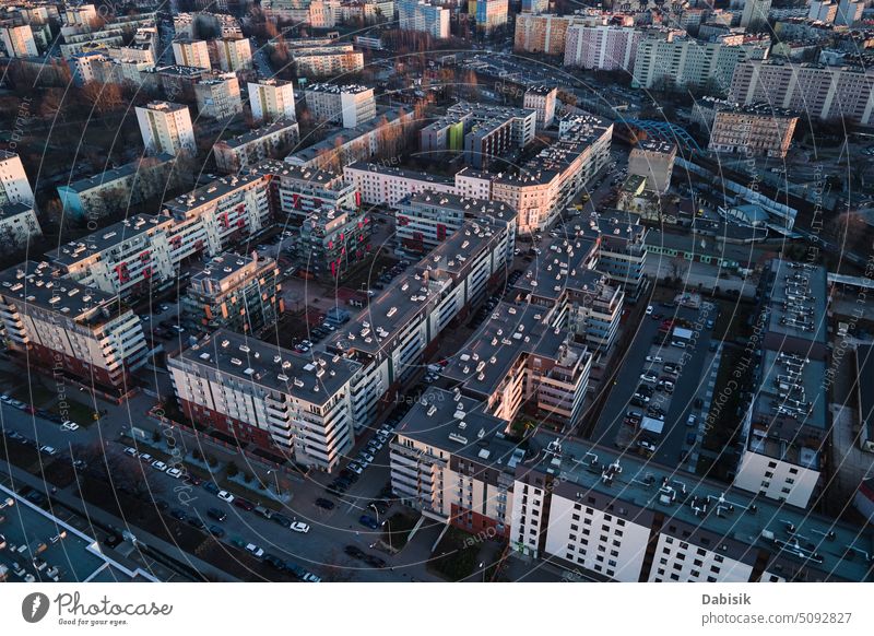 Aerial view of modern residential complex in european city building apartment architecture living development community courtyard above aerial rooftops wroclaw
