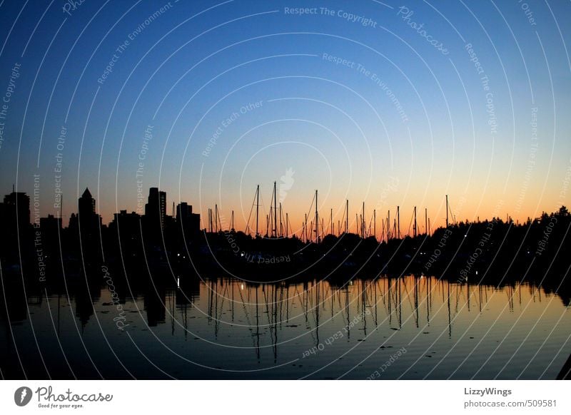 Vancouver Harbor Sunset Canada Americas Town Port City Skyline Deserted Harbour Manmade structures Building Architecture Navigation Sailboat Water Illuminate