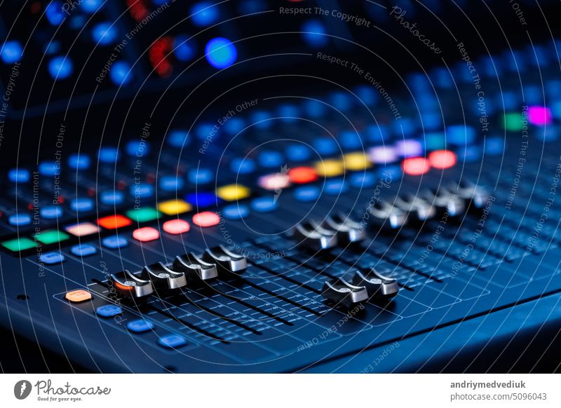 Studio mixing panel.Sound Mixer, Audio Mixer Slide. Music equipment blurred  background. Stock Photo