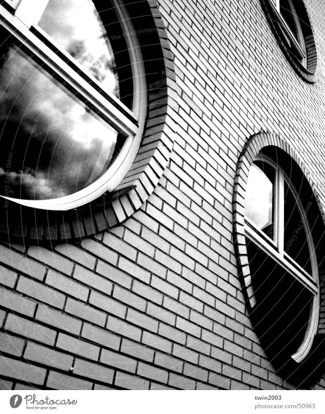 windows Sky brick black round perspective clouds Wall (barrier)