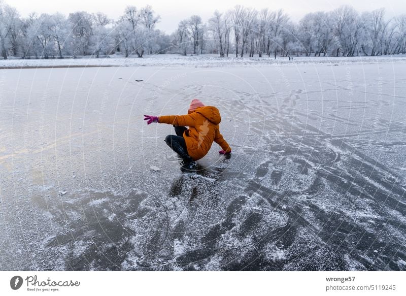 Little slip Winter Winter's day Frost Ice Ice surface smooth Smoothness Slip Slipping on ice Child no trespassing Slip and fall Slippery surface Exterior shot