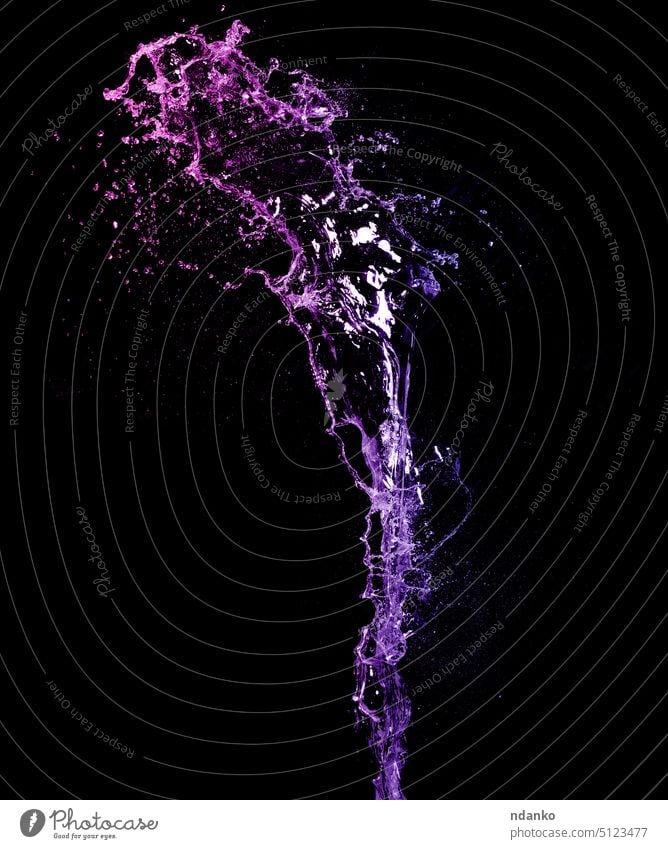 Long stream of fresh transparent water isolated on black background. Splash pink aqua bubble clean clear drink drip drop dynamic energy environment falling flow