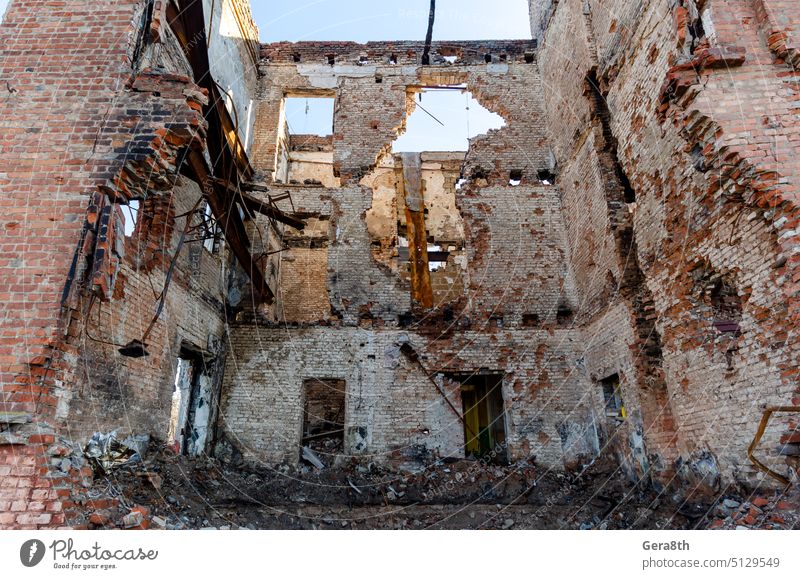 destroyed and burned houses in the city Russia Ukraine war Donetsk Kherson Kyiv Lugansk Mariupol Zaporozhye abandon abandoned attack blown up bombardment broken