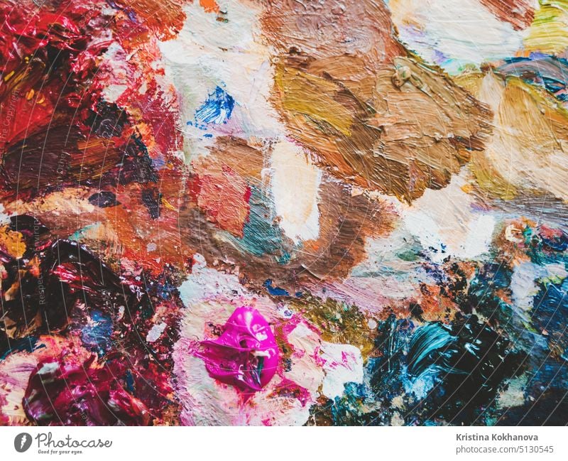 Artists multicolored oil paints on wooden palette or canvas. Close up  abstract background. Art concept. - a Royalty Free Stock Photo from  Photocase