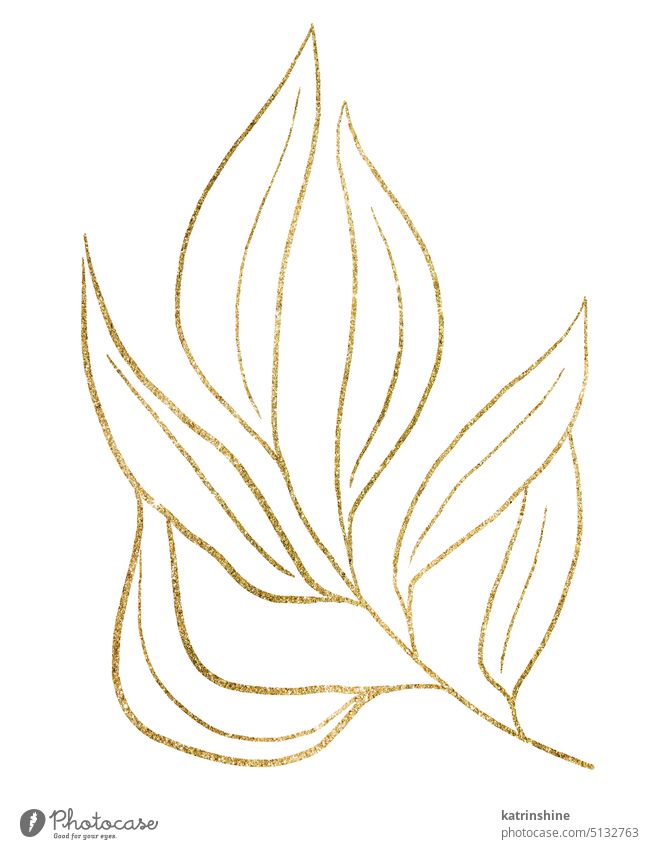 Golden outlines botanical sparkling leaves illustration, wedding design single element Botanical Decoration Element Foliage Garden Hand drawn Holiday Isolated