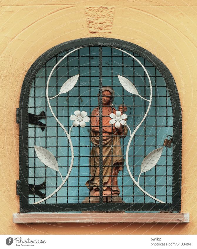 house corner Christianity Catholicism Virgin Mary Holy figure Spirituality Religion and faith Architecture Window Corner Facade Sculpture patron saint