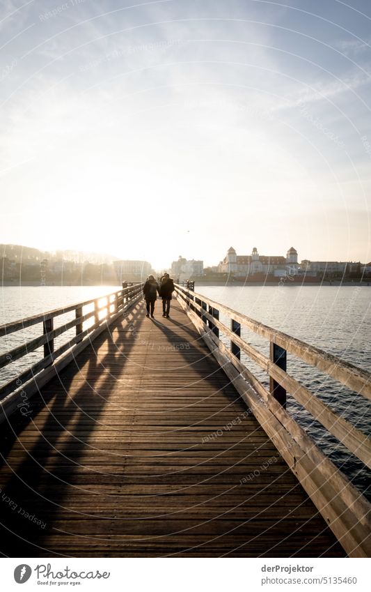 Binz pier in winter against the light Chalk Beautiful weather Deep depth of field Mecklenburg-Western Pomerania Environment Vacation & Travel Landscape Nature