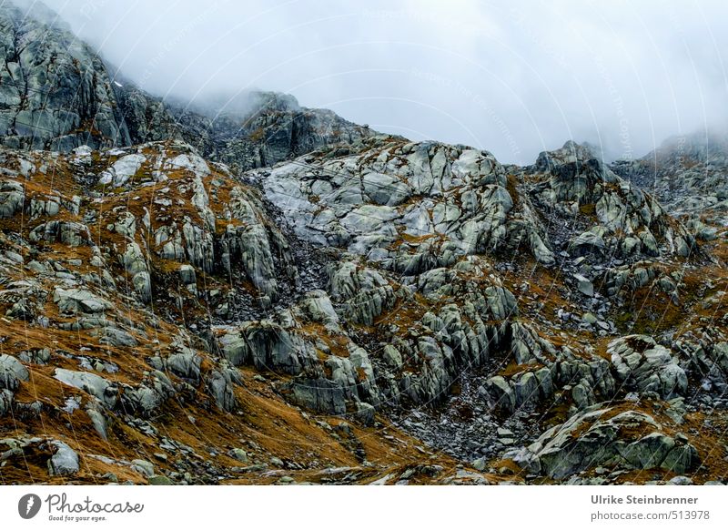 Passo del San Gottardo 1 Vacation & Travel Tourism Adventure Mountain Hiking Environment Nature Landscape Clouds Autumn Bad weather Fog Rain Moss Rock Alps