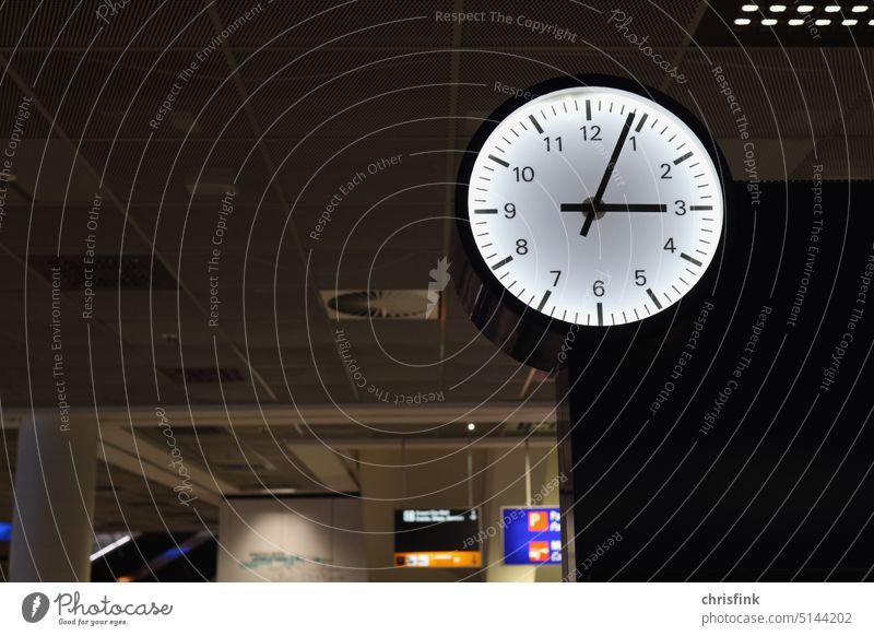 Large clock with hands in public building Clock pointer Time Train station Airport airport Prompt Point in time Clock face Timetable Digits and numbers