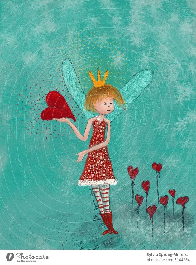 Fairy with hearts cuddle Love whimsical Congratulations congratulations Valentine's Day Birthday Romance Mother's Day Infatuation Heart Declaration of love