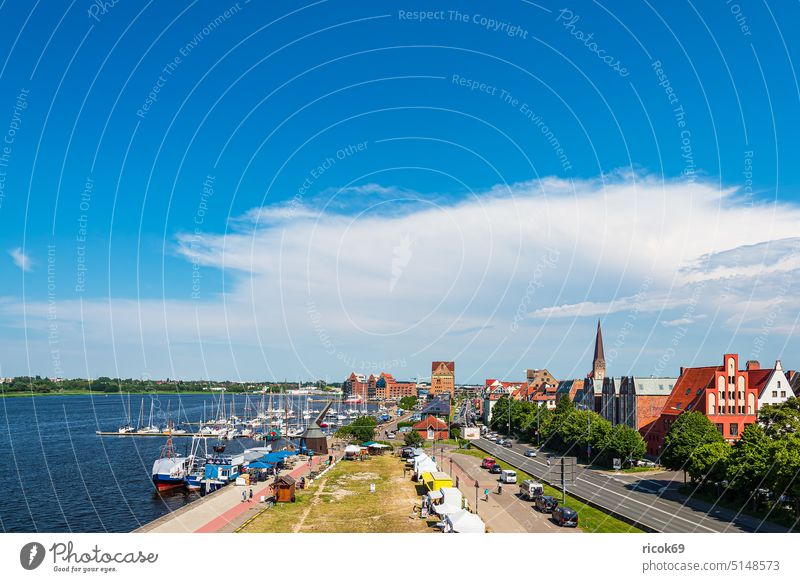 View of the city harbour of the Hanseatic City of Rostock Town Mecklenburg-Western Pomerania Warnov River Architecture houses Building Landmark
