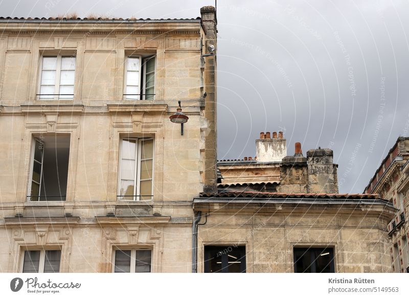 windows opened in different ways and french chimneys Architecture houses Facade Window Roof Lamp Building House (Residential Structure) Old building Open
