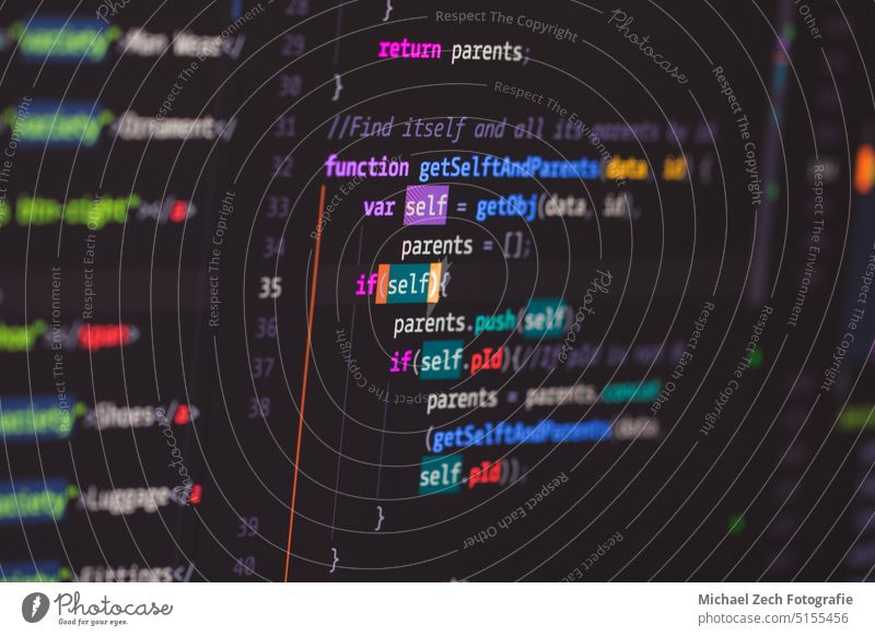 Developer screen with colored website programming code development open ai php application chat gpt background banner binary character coding computer