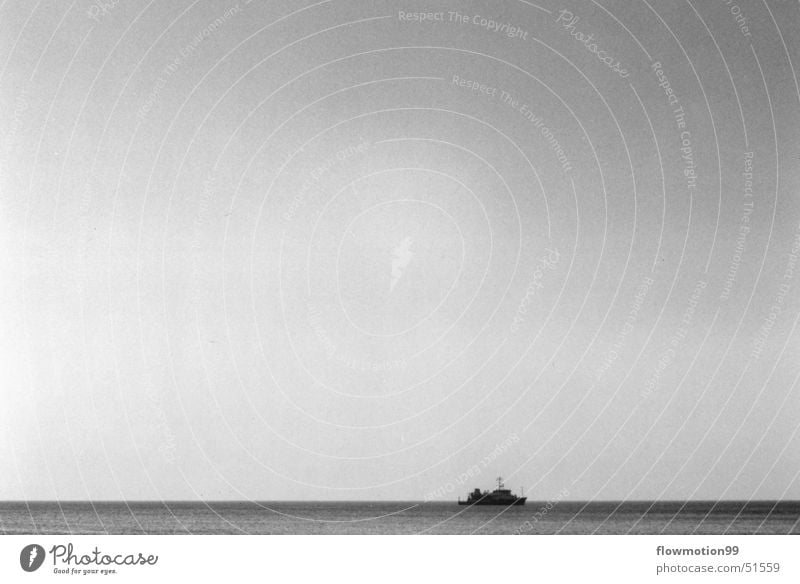 ahoy Watercraft Ocean Lake Waves Loneliness Captain Seaman High sea Sky Empty Wind Deep Sun Black & white photo Germany North Sea