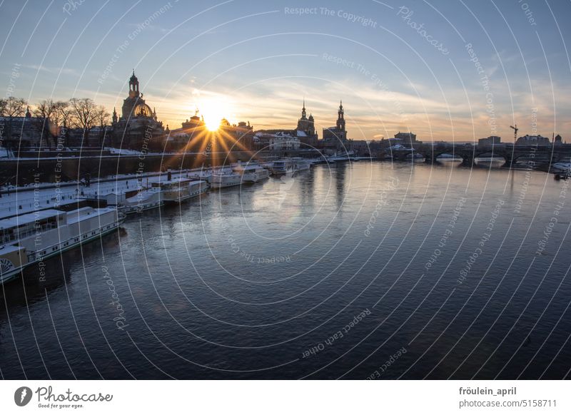 Winter in Dresden | Silhouette of Dresden also at sunset in winter Dresden Old Town Old town Tourist Attraction Architecture Germany Downtown Historic Saxony