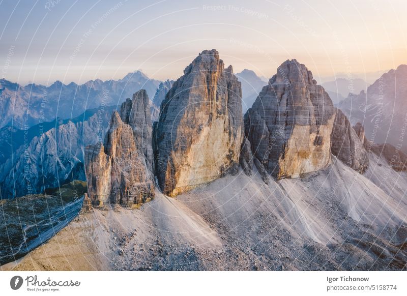 Aerial view to Tre Cime di Lavaredo in Dolomites, Italy - a Royalty ...