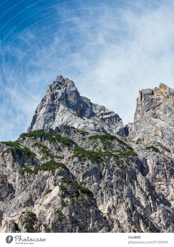 View of the Mühlsturzhörner in the Berchtesgadener Land in Bavaria Ramsau Dolomites Mill horns Klausbachtal Alps mountain Berchtesgaden Country Tree Forest