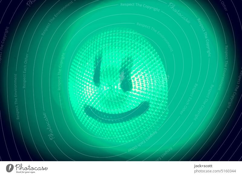 Smiley shows you his good mood Smiling Positive Optimism Green Bicycle traffic light Traffic light Road sign Symbols and metaphors Street art Creativity