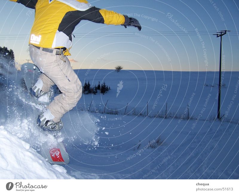 delicious powder Snowboard Powder snow Winter Dark Flash photo Jump Rotation Sports Winter sports Dusk Winter sportswear 1 Downward Freestyle Field Snowscape