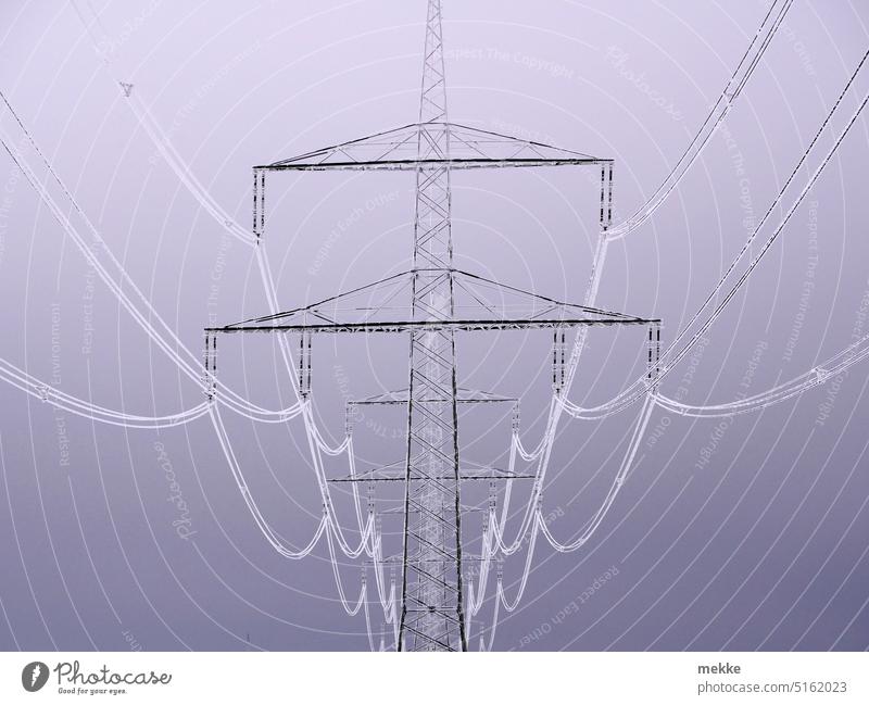 Frozen electricity or a superconductor? power line transmission line Hoar frost energy revolution Winter Tension Frost transmission lines chill Technology