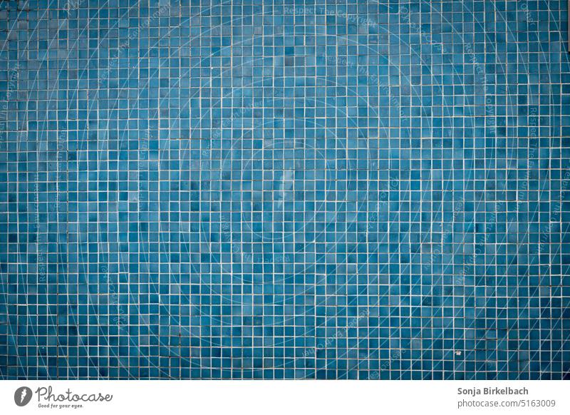 Small checkered in blue tiles Mosaic Wall (building) Blue small-minded Retro Tile Structures and shapes Facade Deserted Colour photo Square Exterior shot