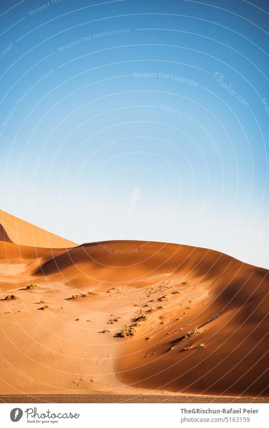 Sand dune with tracks against blue sky and sandstorm - a Royalty Free Stock  Photo from Photocase