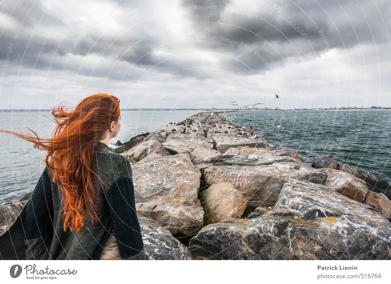 Hide and Seek Human being Feminine Head Hair and hairstyles 1 Environment Nature Landscape Plant Clouds Climate Climate change Bad weather Waves Coast Ocean