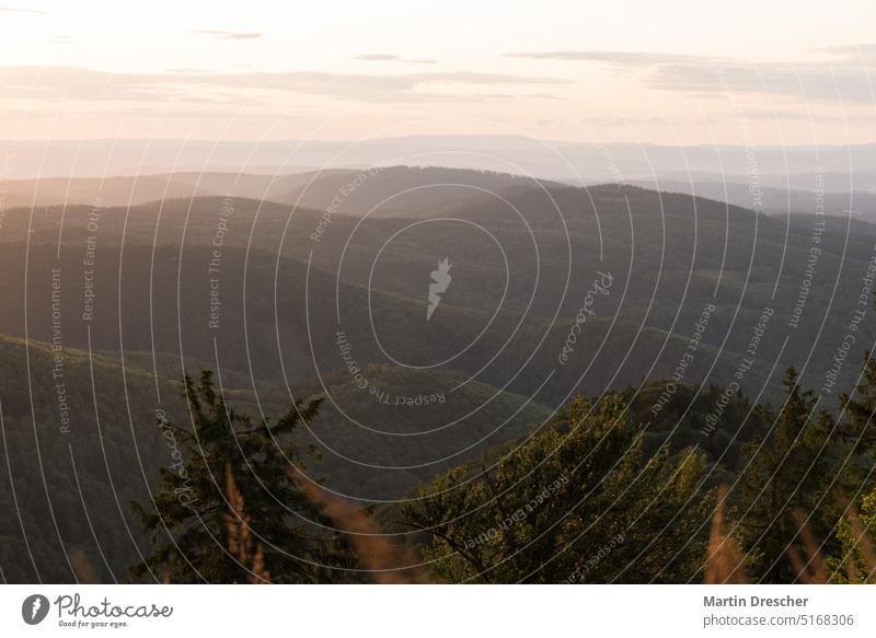 Sunset over Thuringian Forest mountains Hiking Nature Exterior shot Landscape Vacation & Travel Mountain Trip Highlands Low mountain range landscape Back-light