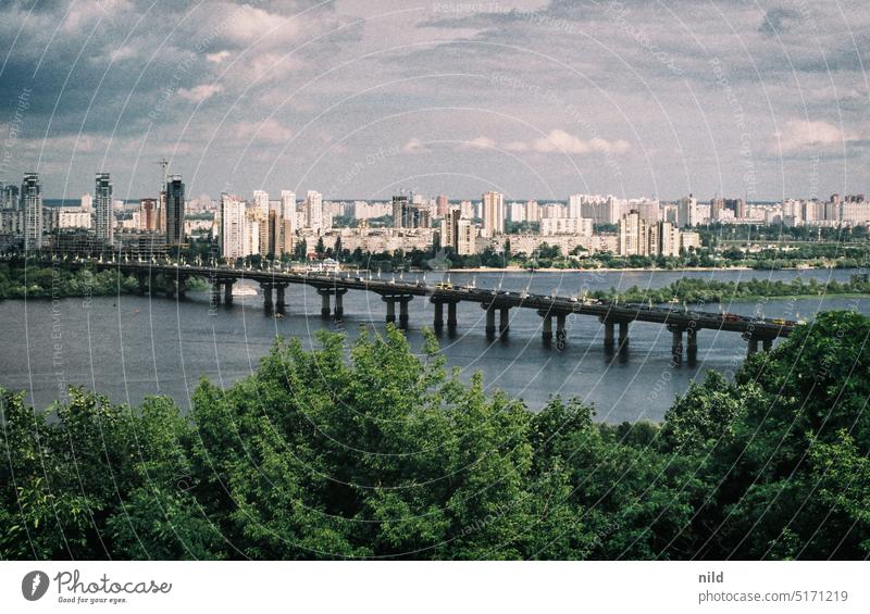 Kiev - Paton Bridge over the Dnieper River Ukraine Kyiv Building Architecture City Analogue photo Kodak