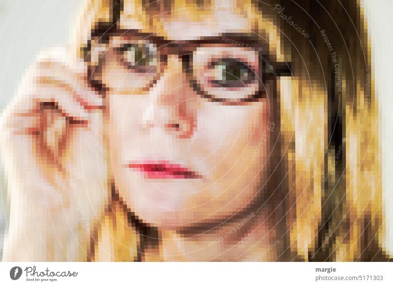 My last will and testament woman with glasses pixelated people Eyeglasses pixels pixelart Woman sad Sadness Hand Blonde Girl Adults Expression Emotions Pensive