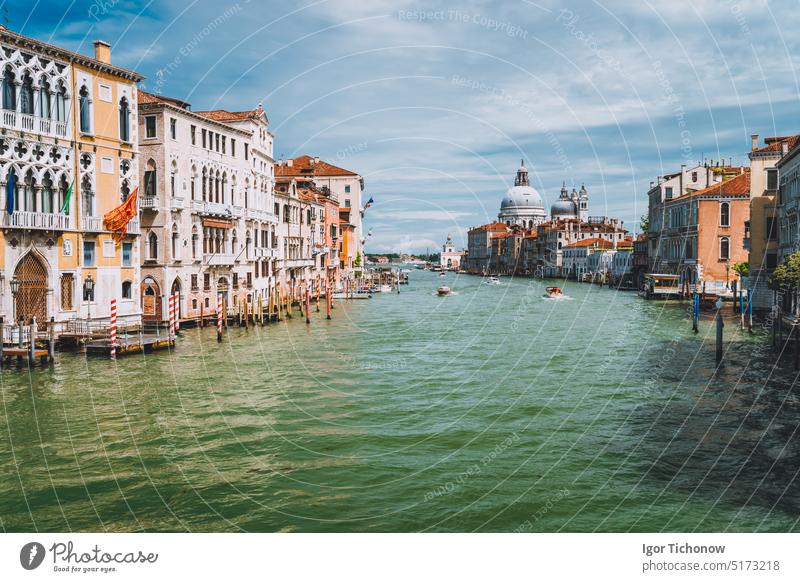 Venice, Italy. Beautiful view of Grand Canal and Basilica Santa Maria della Salute at sunny spring day canal italy venice grand basilica maria santa salute