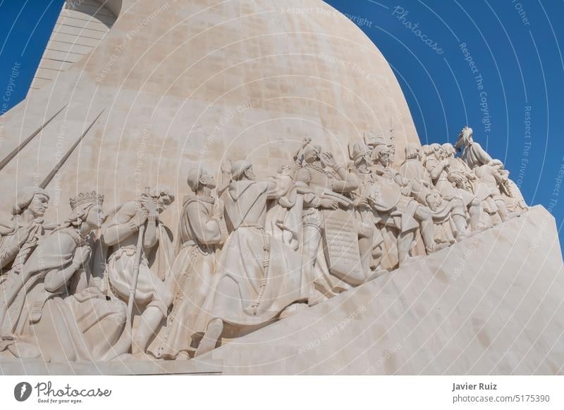 Famous people in the history of Portugal carved in stone on the side of the monument to the discoveries, in Belem, lisbon, portugal famous Lisbon discovery