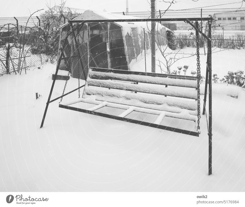 hibernation Garden Hollywood swing Metal Framework Swing Exterior shot Deserted Long shot Greenhouse Bushes Garden Bed (Horticulture) February chill