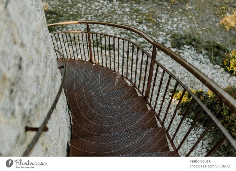 Metal stairs Stairs staircase Winding staircase Architecture Go up Go under Descent Spiral Detail Shadow Deserted