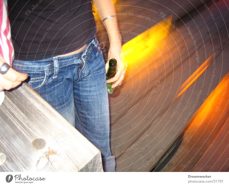 Beer at night Bar Summer Woman Top Jeans Loneliness yellow light Stairs