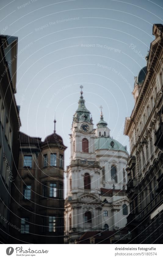 city view Prague historical building spire tower old town Analogue photo Czech Republic River Travel photography Card Europe Town City trip cityscape famous