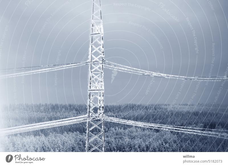 Highly exciting, until it is said - freed from the ice are stream and streams ... pylon Overhead line mast energy transport power line iced transmission line