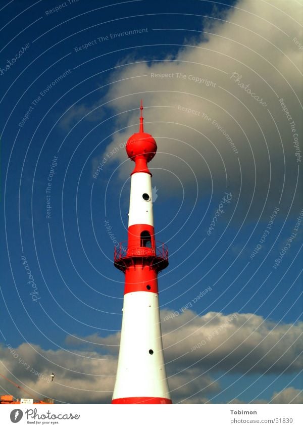 Lighthouse Clouds Red White Mainland Hope Direction Come Coast Ocean Sky Blue Signal Watercraft Lamp Road marking