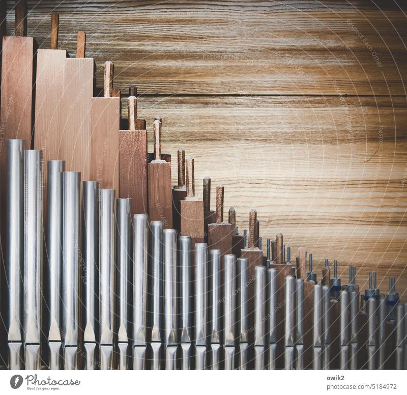 lecture hall Organ rank and file Curved Elegant Long shot Sound sound praise of God Church Simple Wood Wood grain Metal Colour photo Interior shot