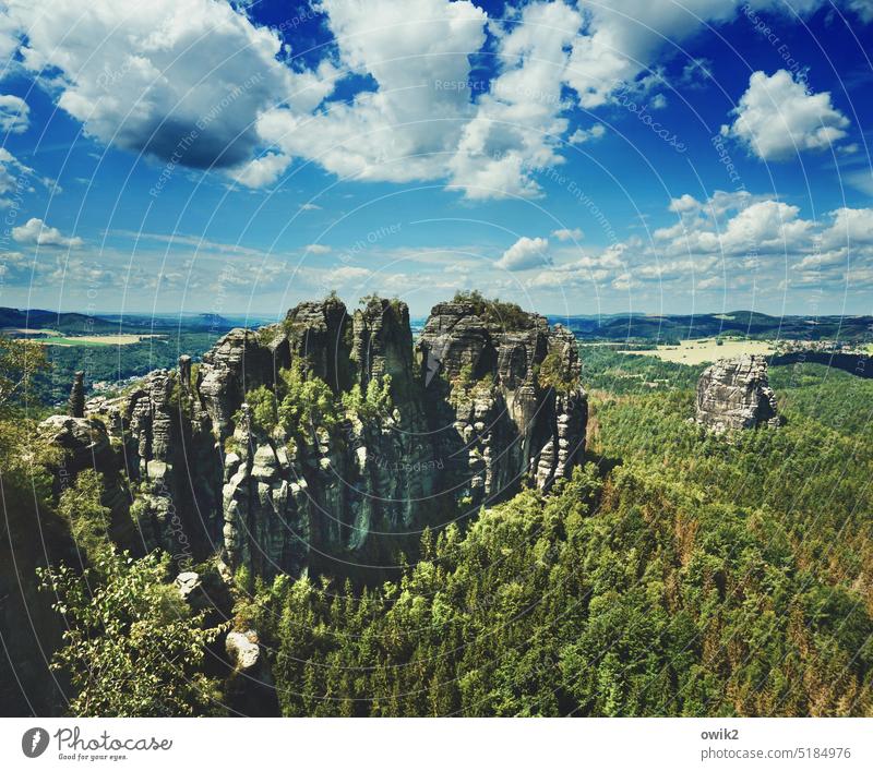 lookout Elbsandstone mountains Landscape Sandstone Idyll Nature Horizon Rock Sublime Miracle of Nature Vantage point Calm Panorama (View) Far-off places Freedom