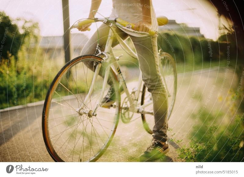 Steel frame love - Juli and my Gustina Analogue photo Kodak Bicycle vintage Racing cycle city bike Vintage bicycle steel frame 80s Young woman Athletic