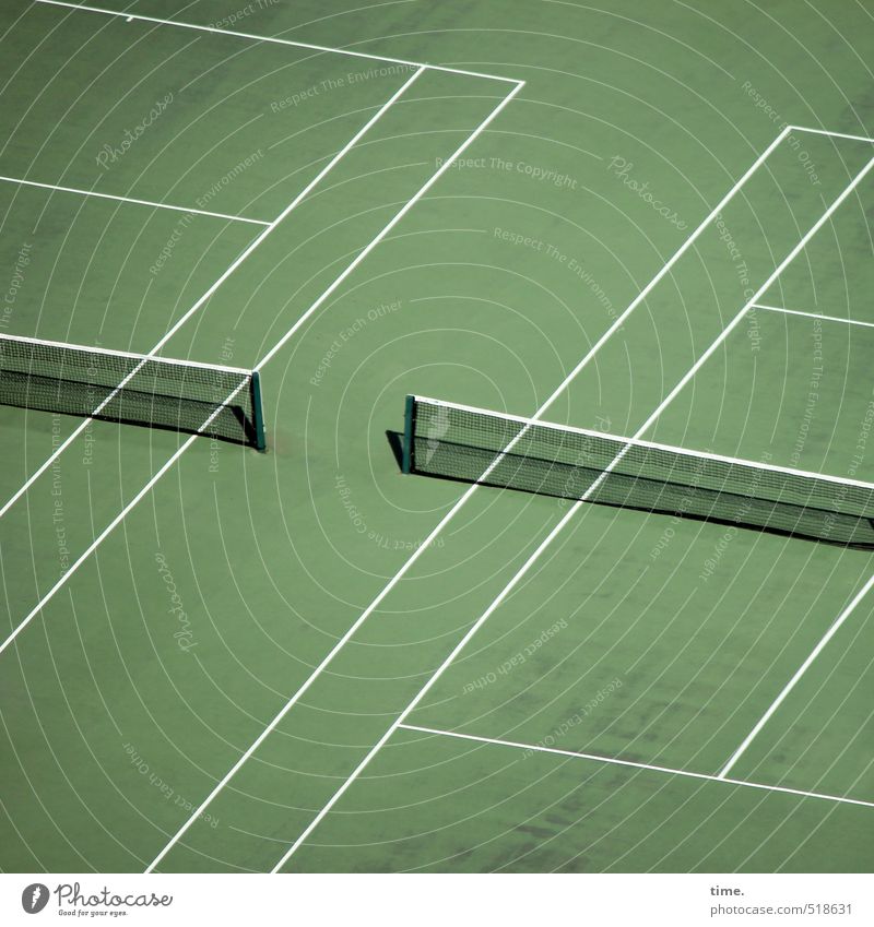 Lawn's dangerous. Tennis elbow. Sports Fitness Sports Training Ball sports Sporting Complex Tennis court Net Meadow Line Stripe Green White Relationship