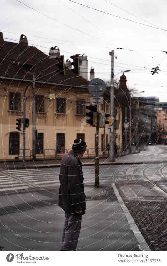 Lone elderly man in street Street street style Elderly age Lone man lonely Loneliness Old old man Bratislava Slovakia caucasian mature retirement aged retired