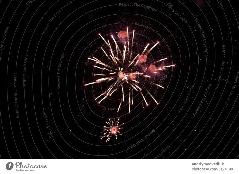 Colorful fireworks on the black sky. Independence Day Fourth of July. festive star pyrotechnics copy space year colorful dark event party 4th beautiful