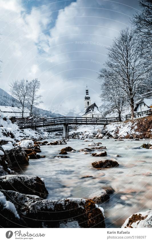 Long exposure of the church in Ramsau, Berchtesgadener Land Church Ramsau near Berchtesgaden Berchtesgaden Alpes Berchtesgaden Country Bavaria Alps Nature