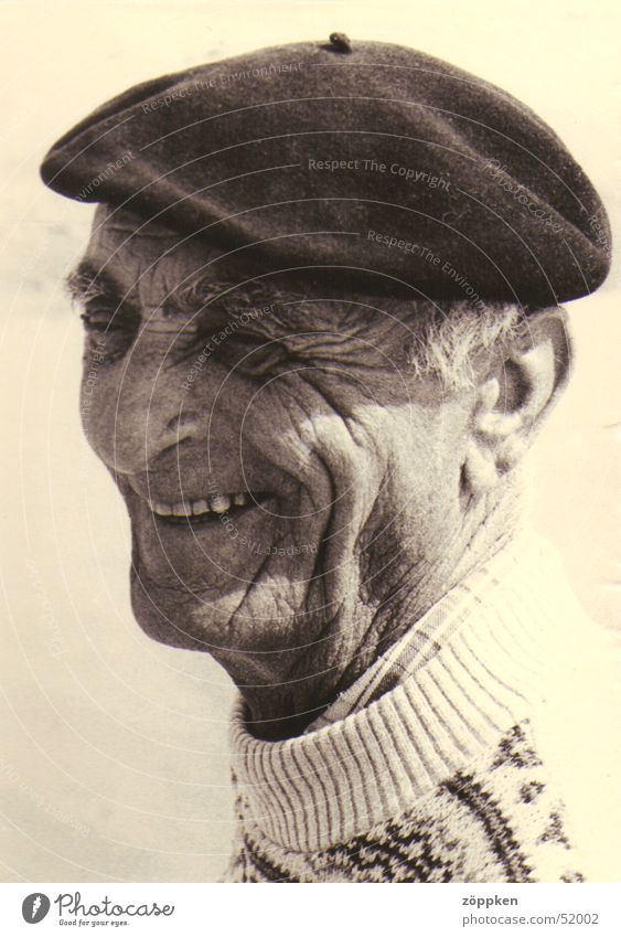 Old Frenchman Man Senior citizen Beret Sweater Portrait photograph Male senior Laughter Wrinkles