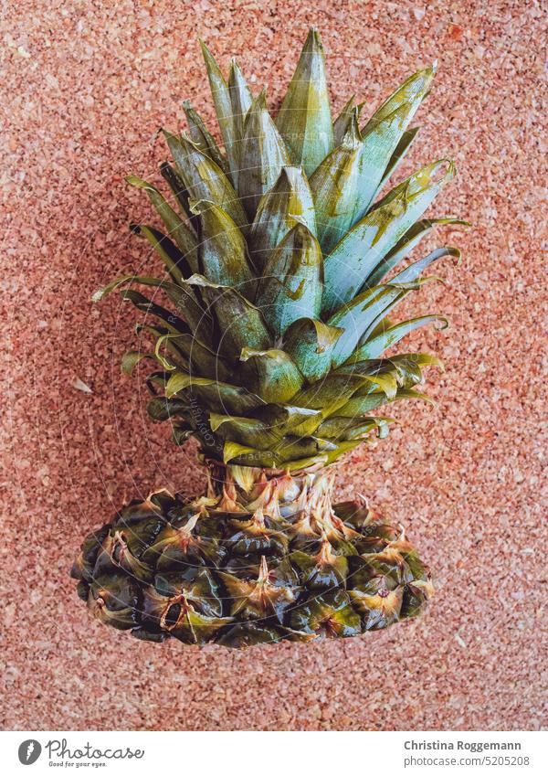 Cut Pineapple Head on a Cork Background Ananas leaves ananas Fruit exotic fruits exotic food Food flatlay food flatlay Food photograph food photography