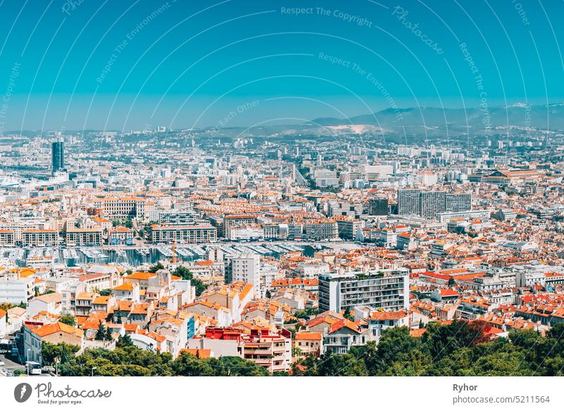 Marseille, France. Elevated View Of Cityscape. Residential Districts And Streets Under Sunny Summer Sky france Marseilles architecture area building business